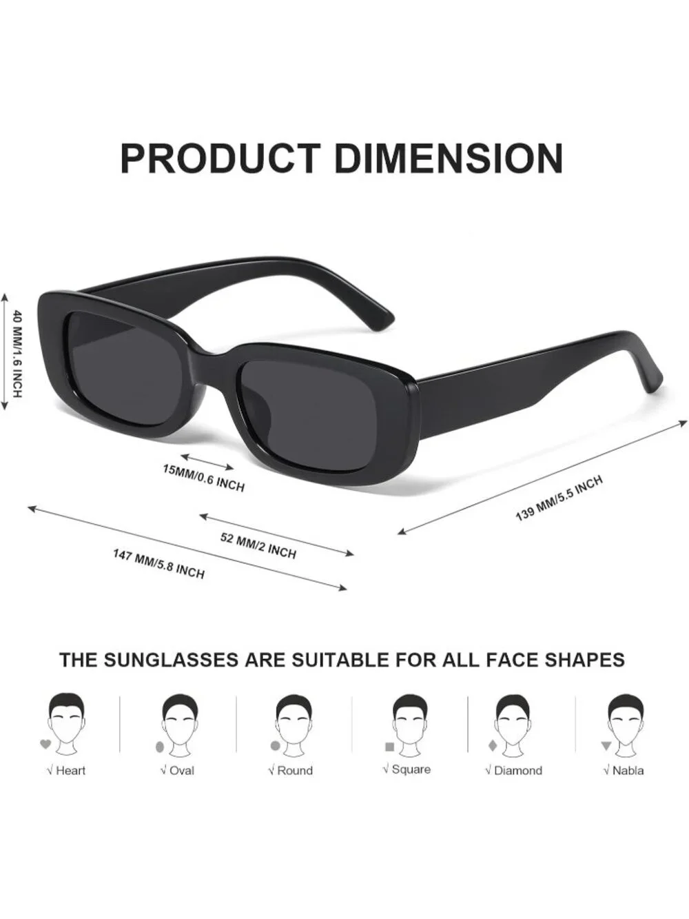 Women's Black Trendy Y2k Retro UV Protection Cool Square Frame Sun Glasses